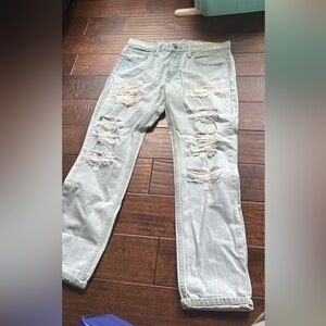 Levi's Light Gray Ripped Straight Leg Jeans